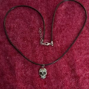 Skull Pendant Necklace with Black Cord